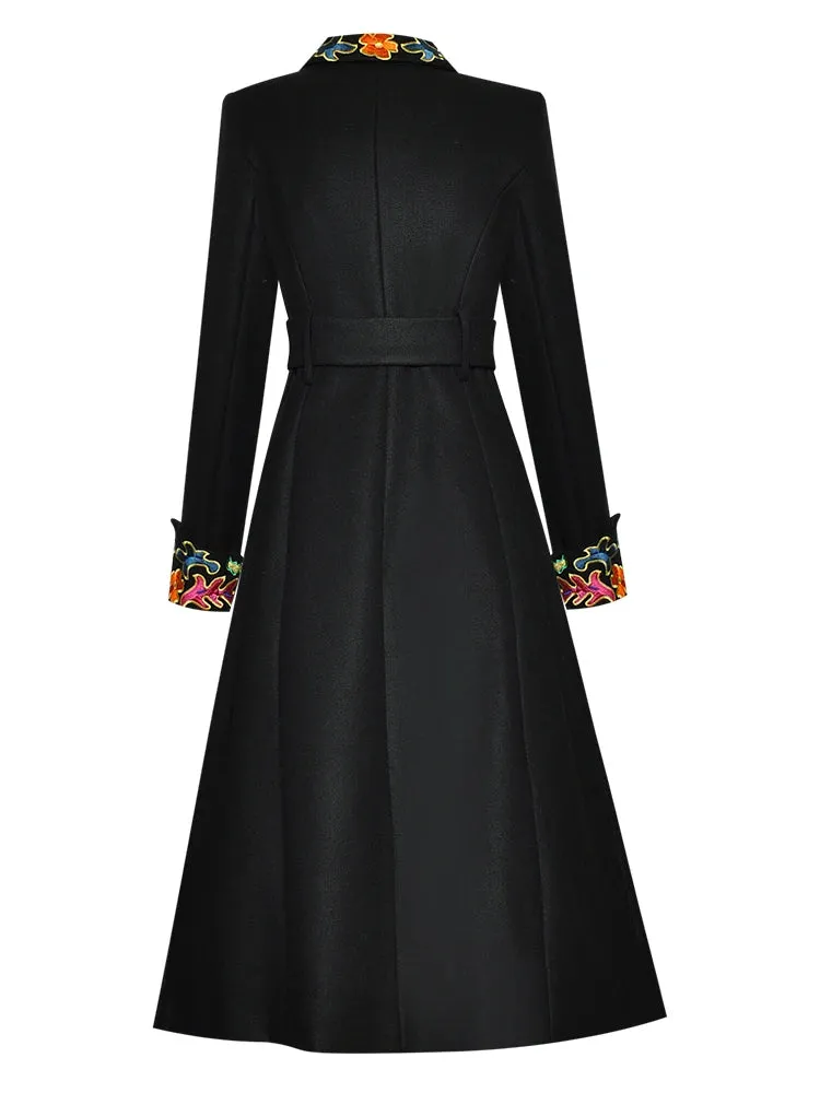 Single-breasted Woolen Embroidery Overcoat