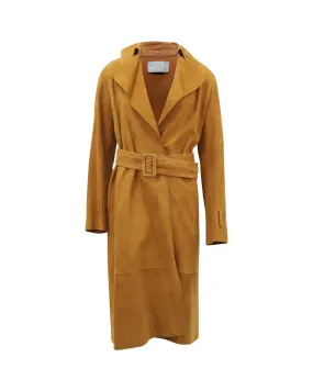 Soft Brown Lamb Leather Trench Coat with Classic Details by Vince