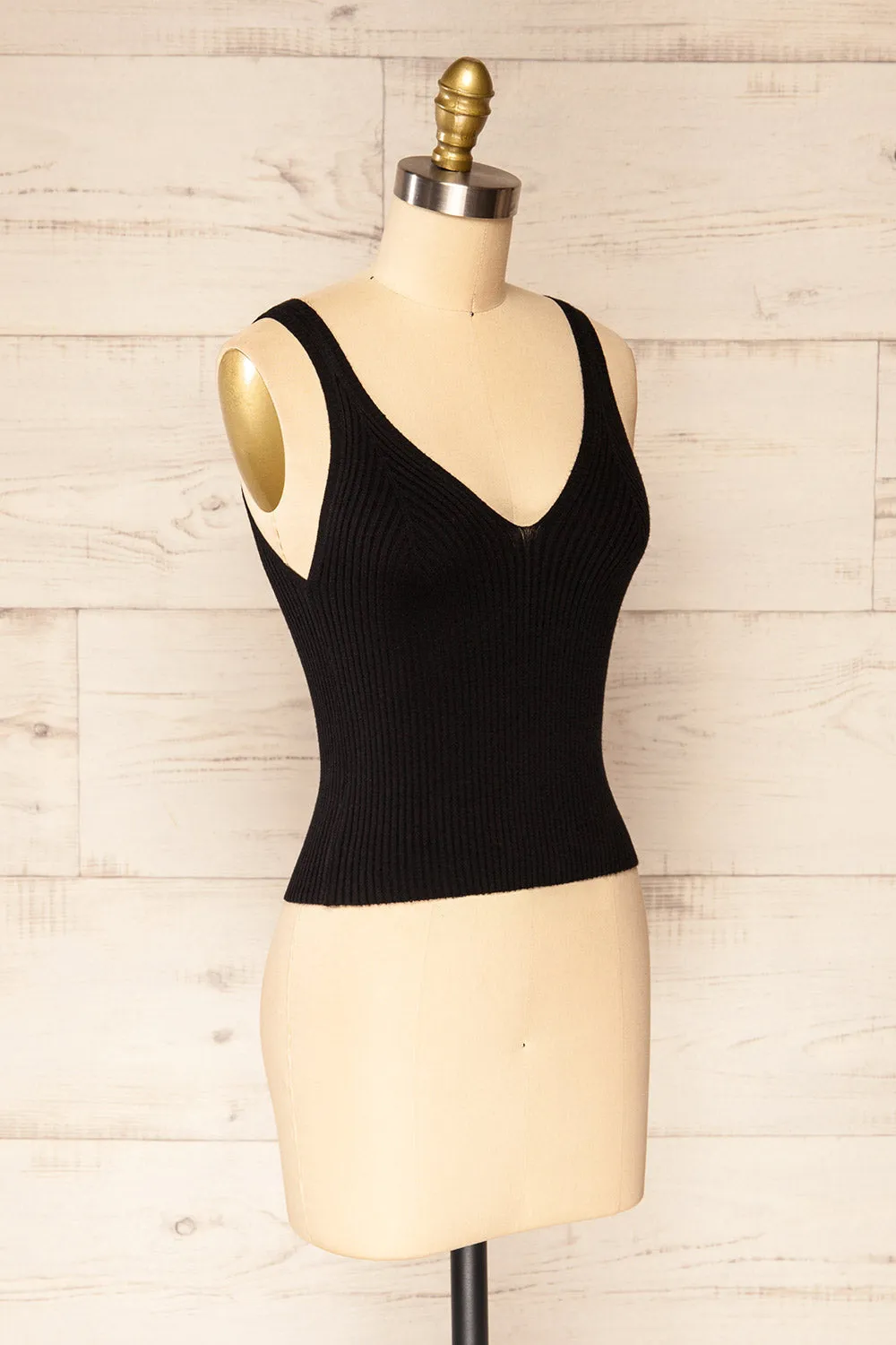 Stende Black | V-Neck Ribbed Cami