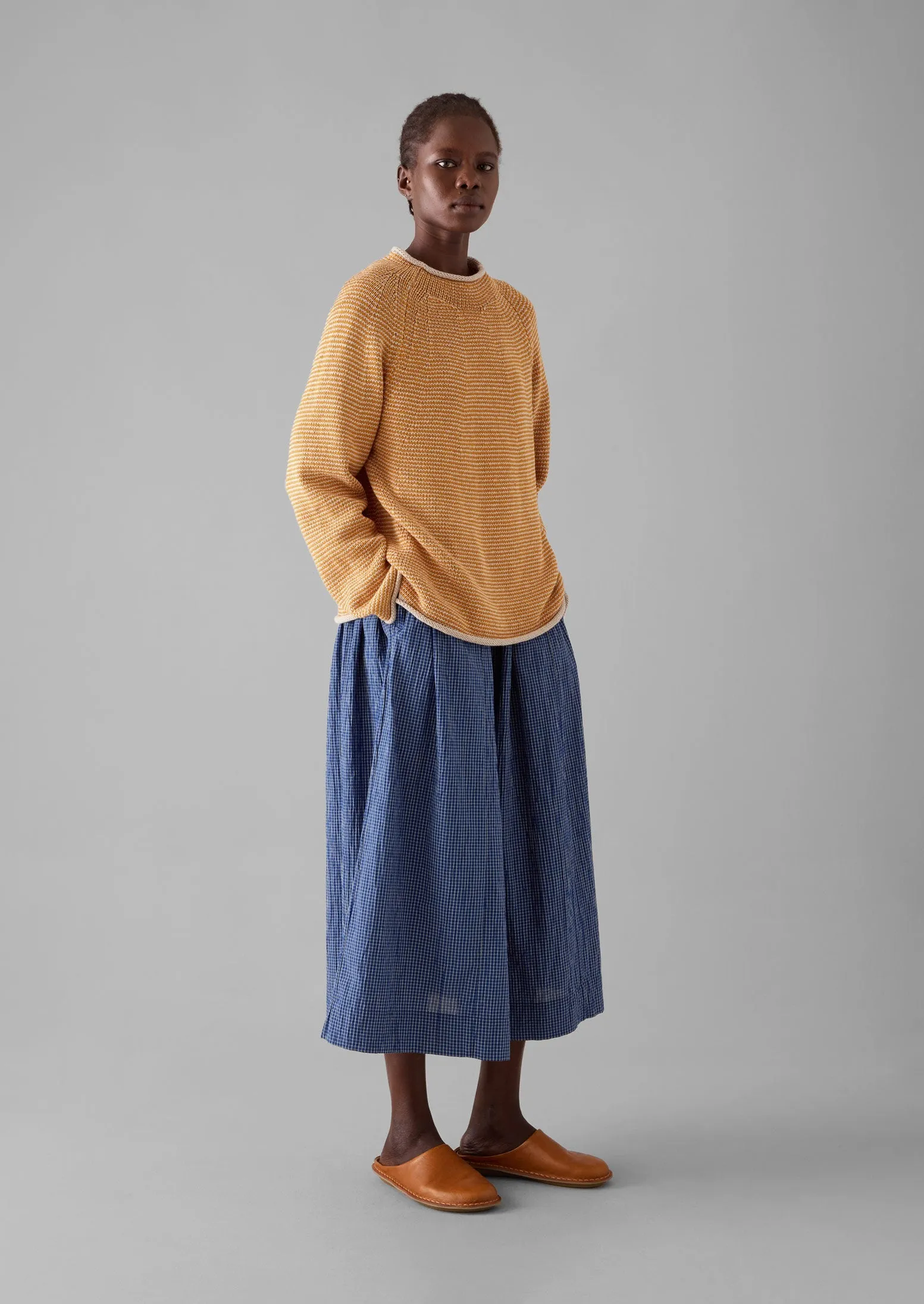 Stripe Linen Cotton Sweater | Spice/Putty