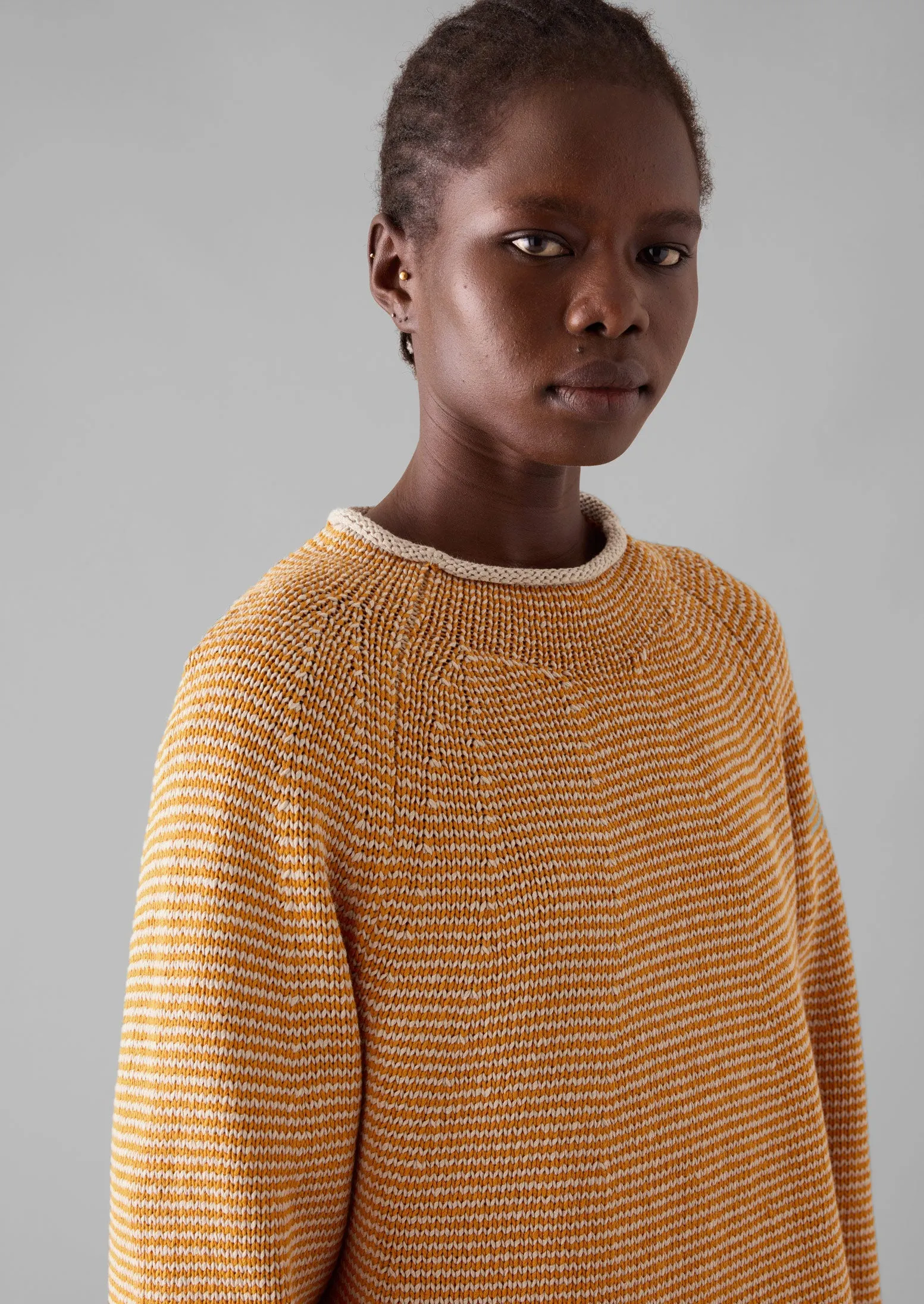 Stripe Linen Cotton Sweater | Spice/Putty