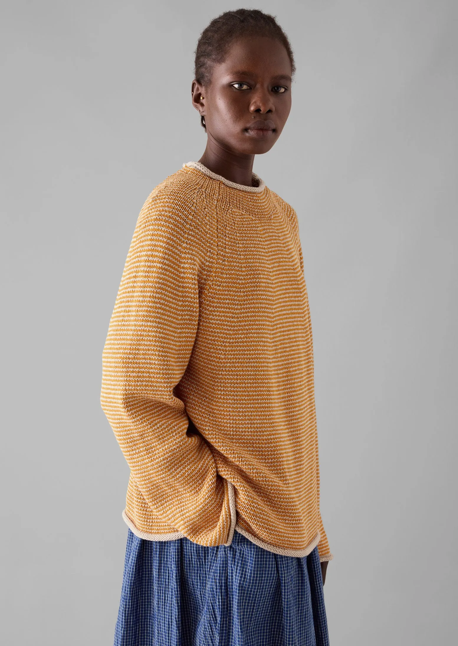 Stripe Linen Cotton Sweater | Spice/Putty