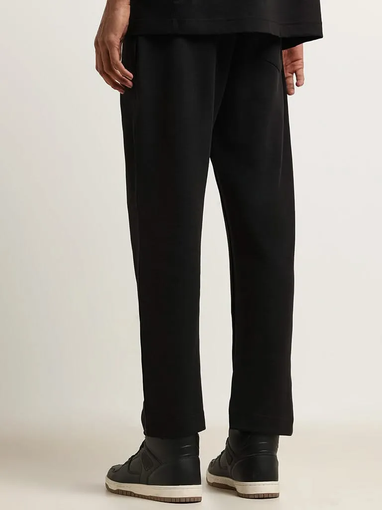 Studiofit Black Straight-Fit Mid-Rise Cotton Blend Track Pants