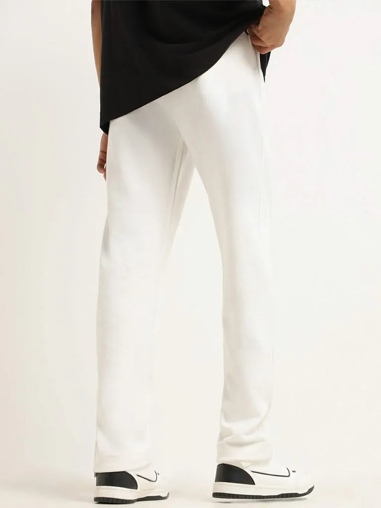 Studiofit Off-White Plain Cotton Blend Relaxed Fit Track Pants