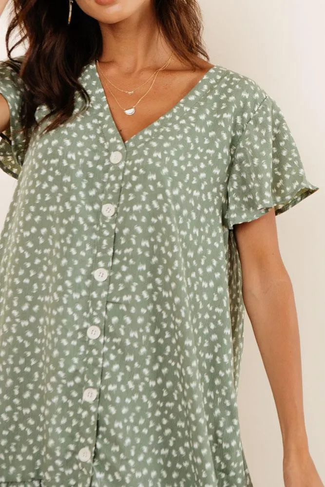 Sue Button Down Dress in Green