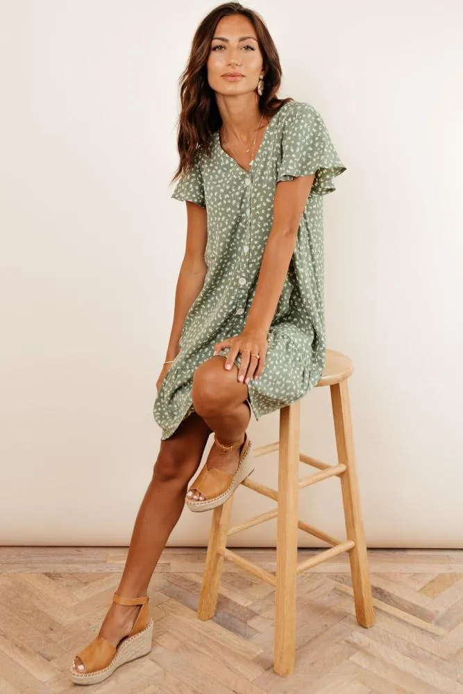 Sue Button Down Dress in Green