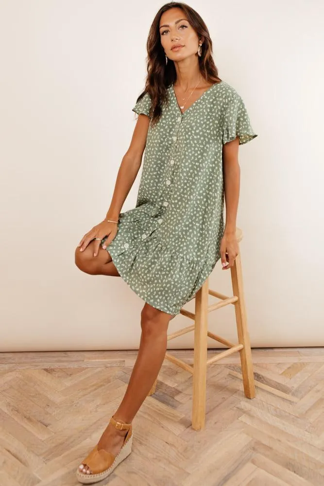 Sue Button Down Dress in Green