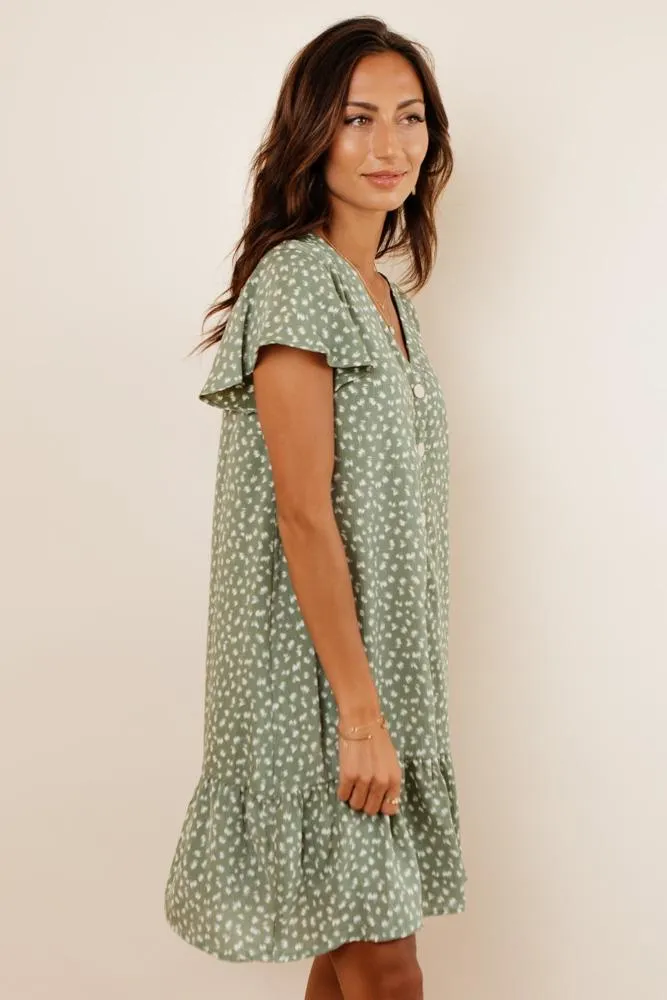 Sue Button Down Dress in Green