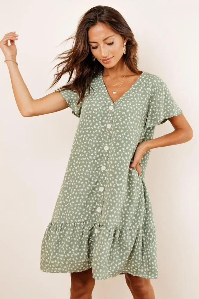 Sue Button Down Dress in Green