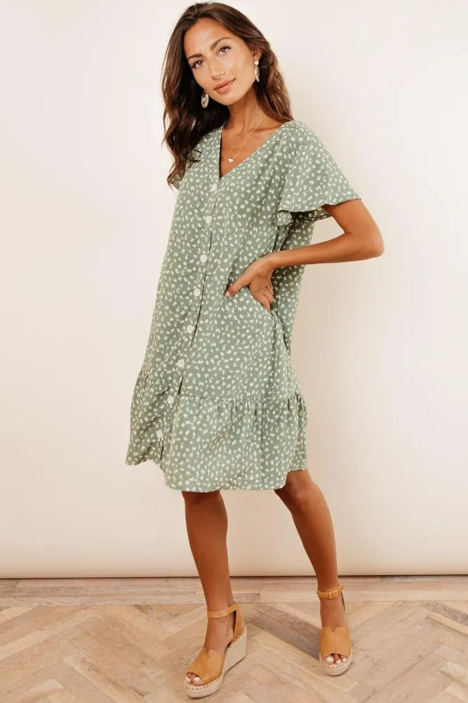 Sue Button Down Dress in Green