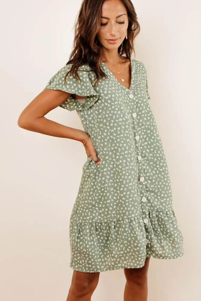 Sue Button Down Dress in Green