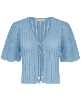 Summer Lightweight Bolero Shrug Tie Front 1/2 Sleeve Open Front Knit Cropped Cardigan