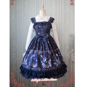 Sweet Lolita JSK Dress Alice Wonderland Series Printed Empire Waist Sleeveless Dress by Strawberry Witch