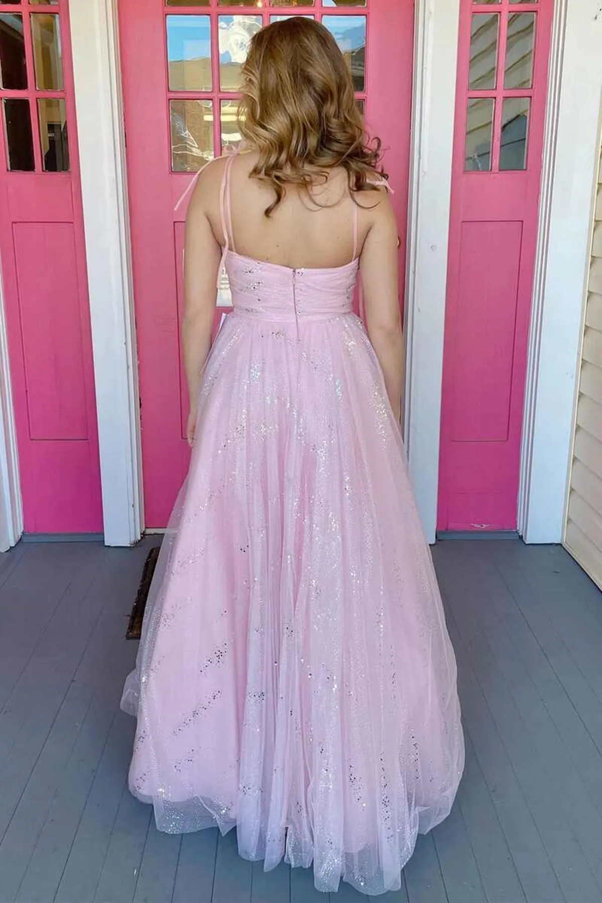 Sweetheart Neck Pink Tulle Long Prom Dress, Pink Tulle Formal Graduation Evening Dress A1539