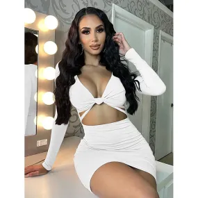 TastyHottie - Women's Sexy Bodycon Deep V Neck Long Sleeve Cut Out Club Mini Dress