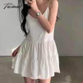 TAVIMART -  Sexy V-Neck White Halter Mini Dresses Women Summer Slim Sleeveless Short Party Doll Dresses 2 Colors