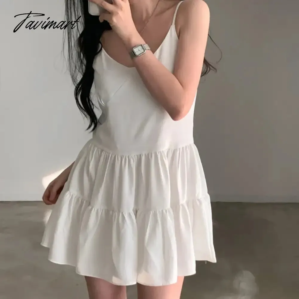 TAVIMART -  Sexy V-Neck White Halter Mini Dresses Women Summer Slim Sleeveless Short Party Doll Dresses 2 Colors