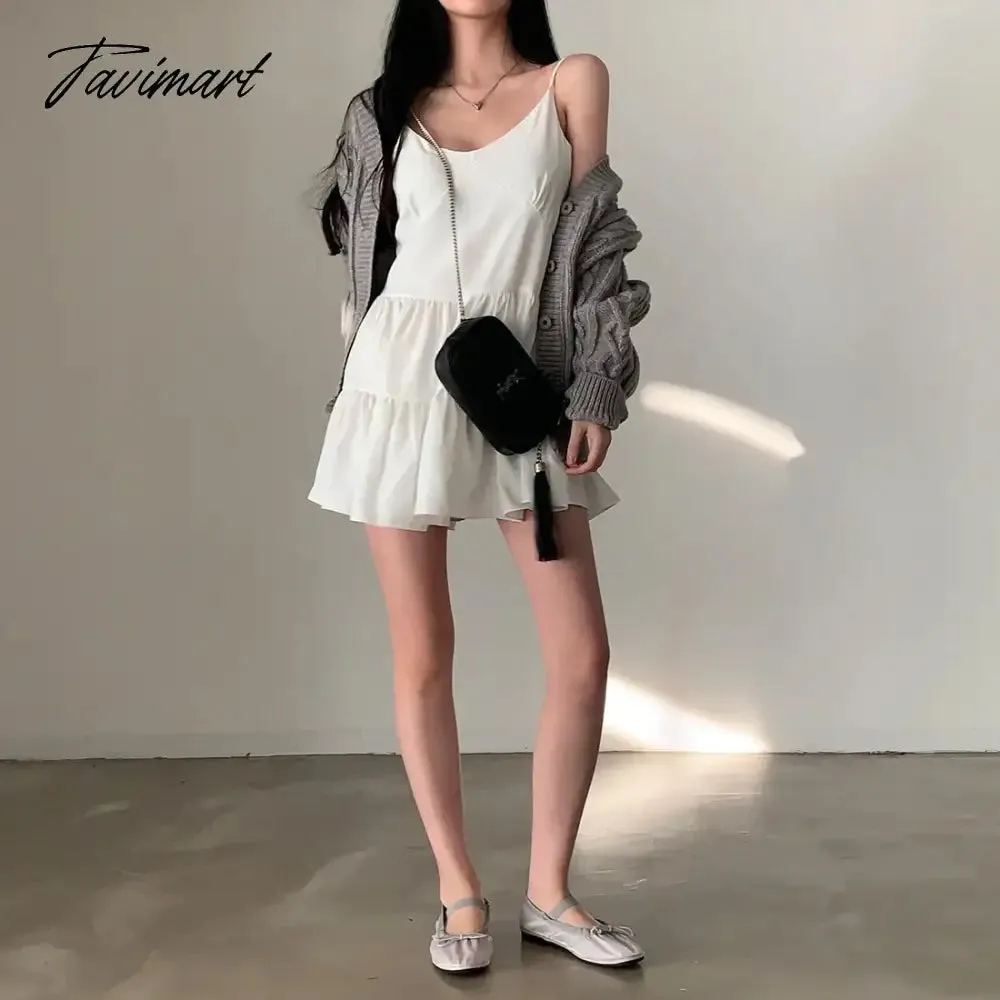 TAVIMART -  Sexy V-Neck White Halter Mini Dresses Women Summer Slim Sleeveless Short Party Doll Dresses 2 Colors