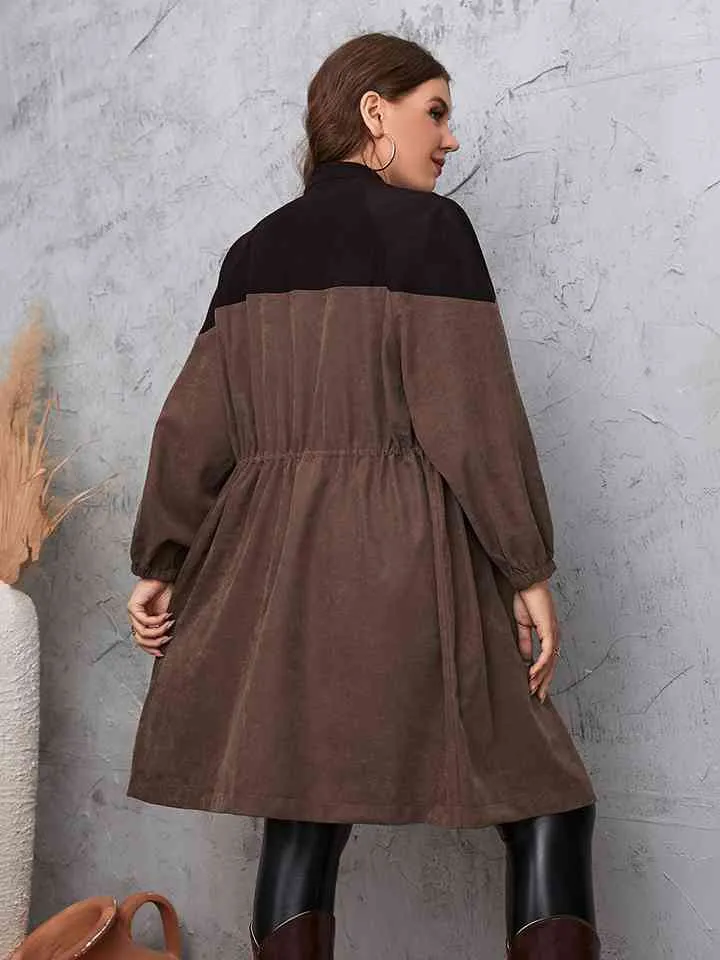 TEEK - Plus Size Chestnut Two-Tone  Trench Coat