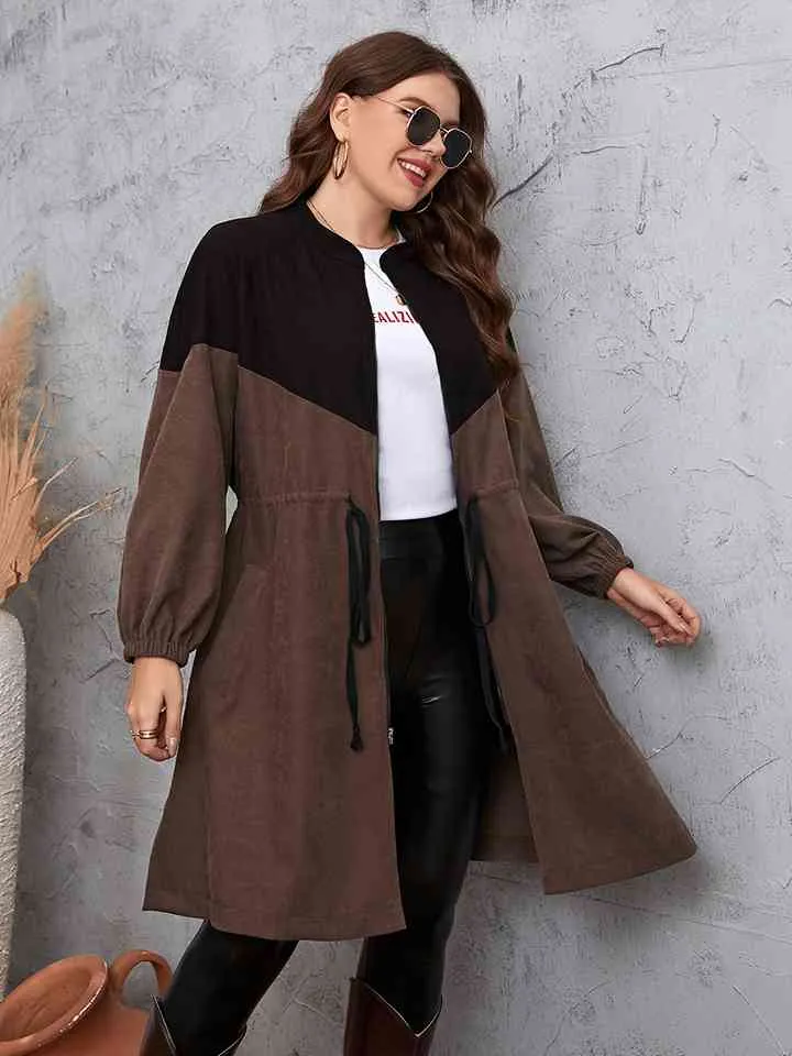 TEEK - Plus Size Chestnut Two-Tone  Trench Coat