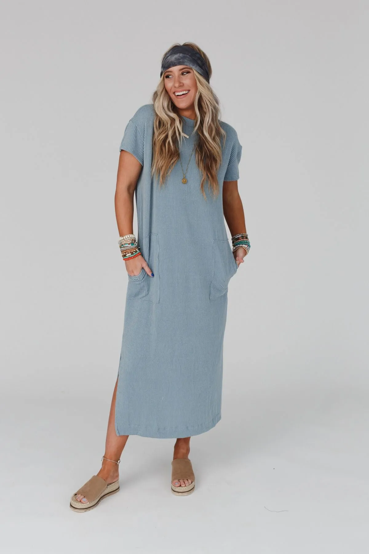 The Nest Easy Days Maxi Slit Tee Dress - Slate