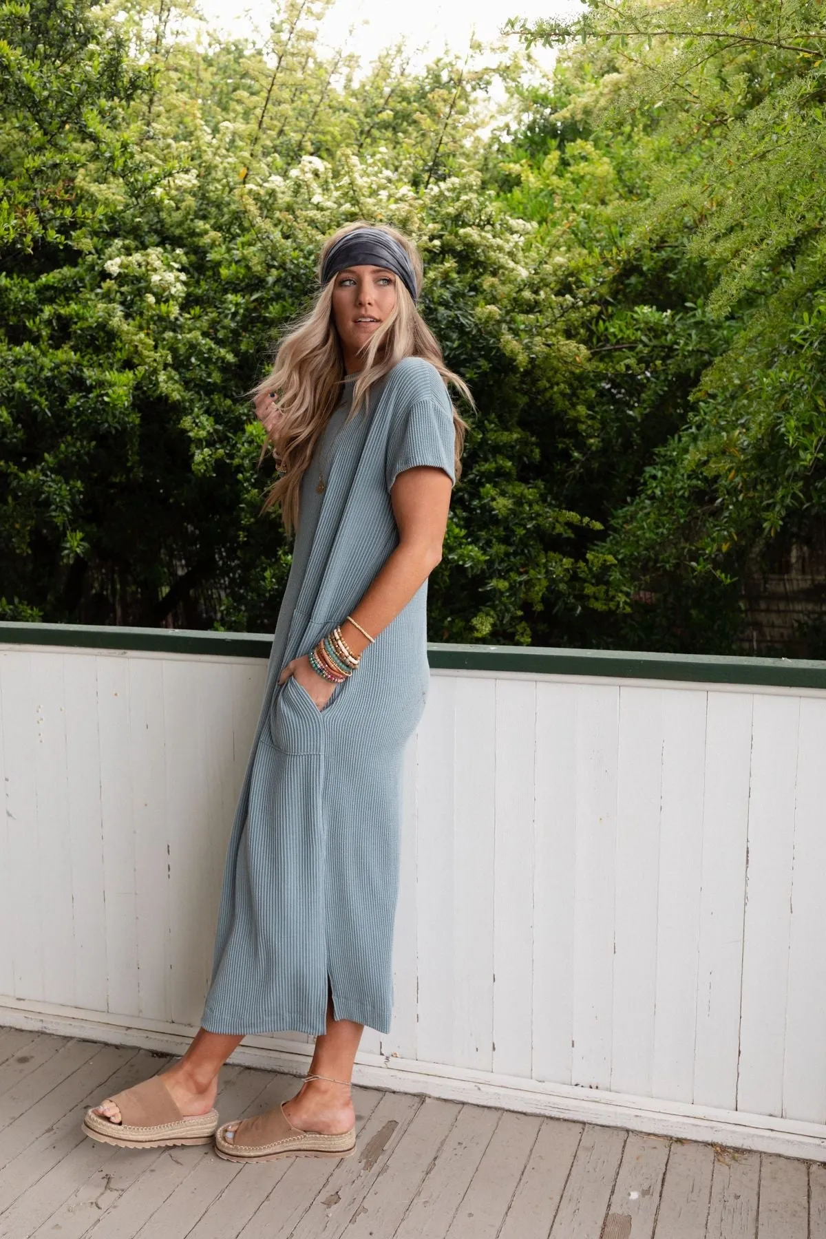 The Nest Easy Days Maxi Slit Tee Dress - Slate