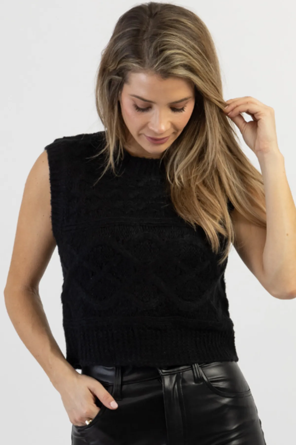 THEO TEXTURED BLACK KNIT TANK