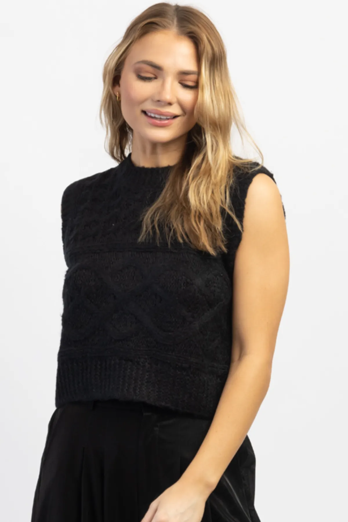 THEO TEXTURED BLACK KNIT TANK