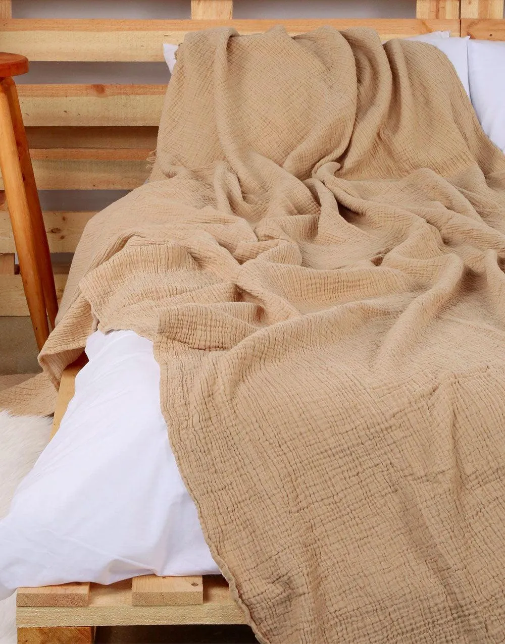 Throw Blanket Muslin Beige