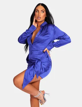 Tie Waist Satin Shirt Dress Purple