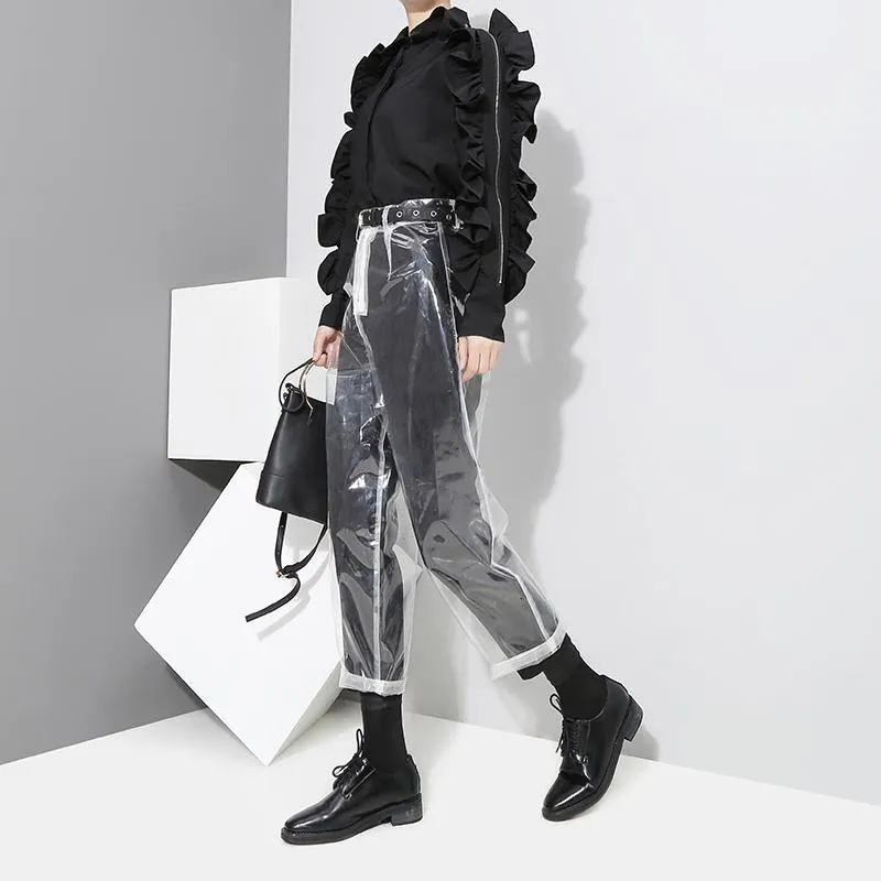 Transparent Plastic Tumblr High Waist Straight Pants