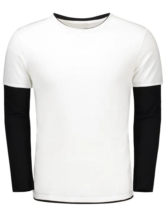 Trendy Long Sleeve Color Block T Shirt