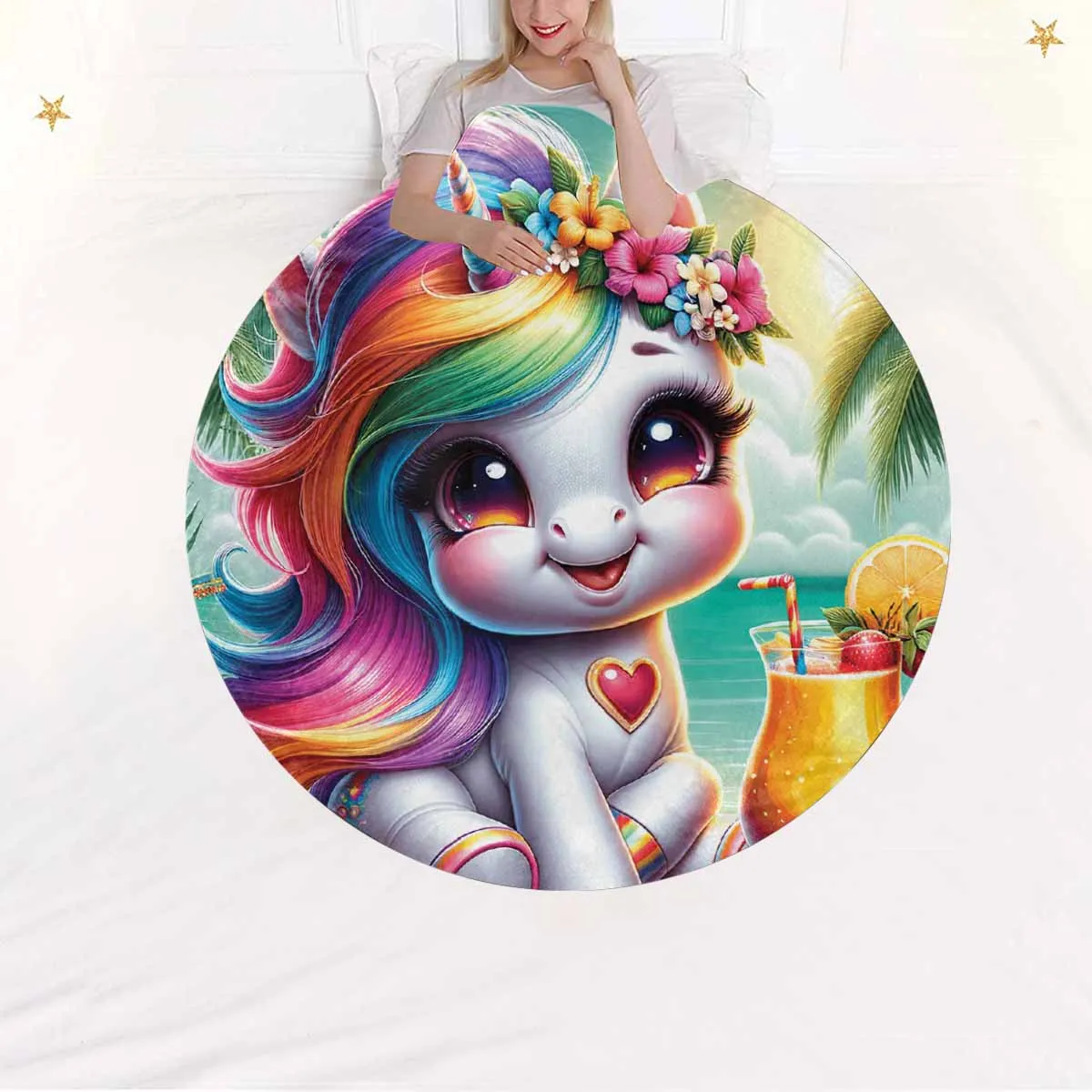 Unicorn_Awd35121  Circular Micro Fleece Blanket 47"