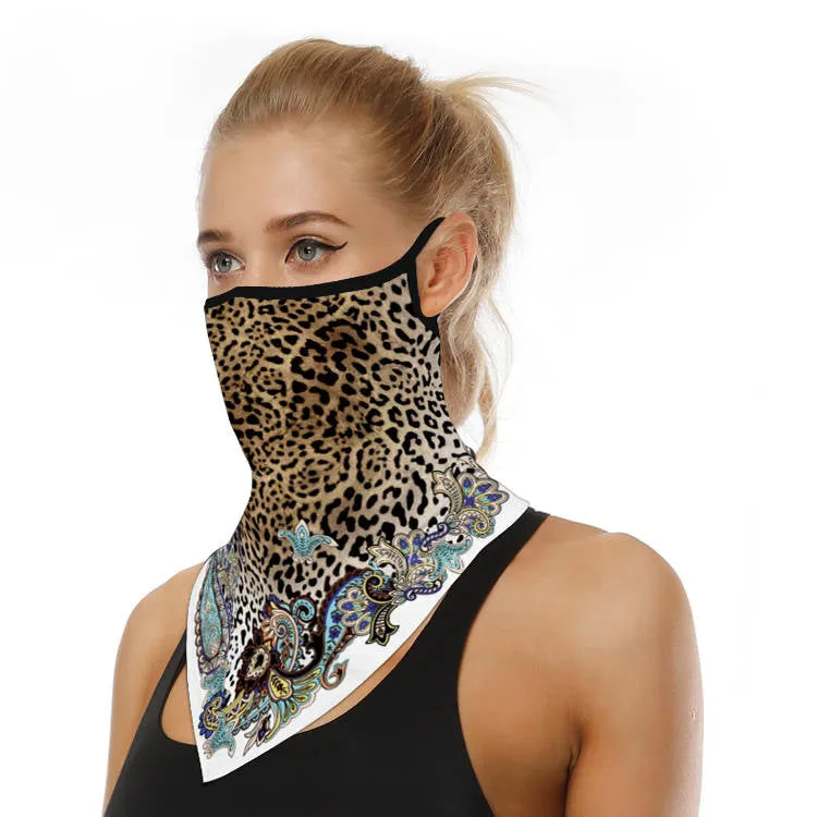 Unisex Face Scarf Bandana with Ear Loops Leopard Paisley