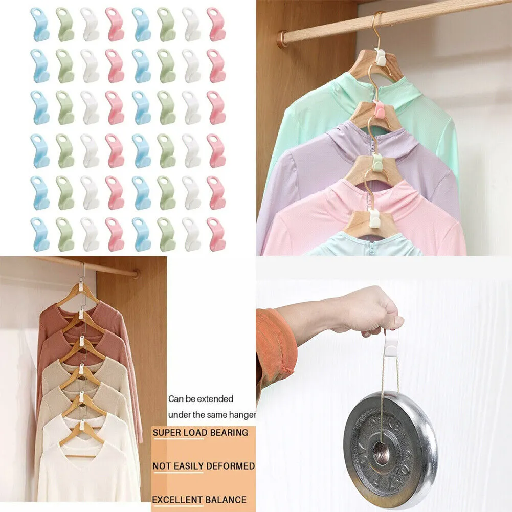 US 48~96 Closet Clothes Hanger Connector Hooks Space-saving Organizer Rack Clips