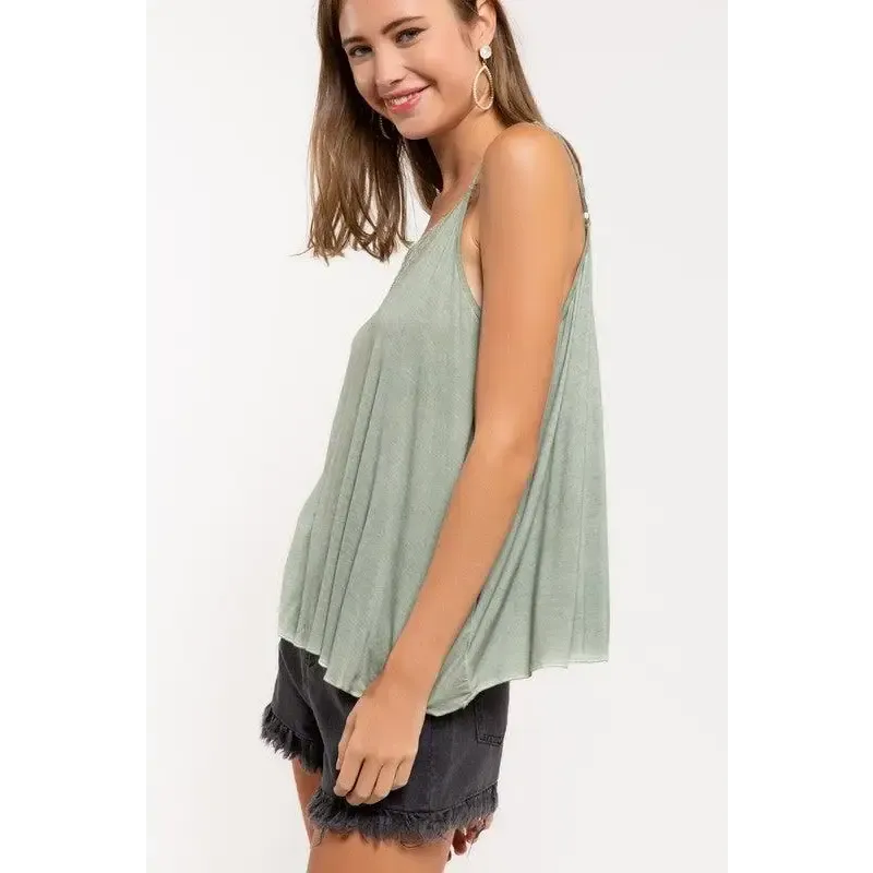 V-camisole Tank with Lace on Front