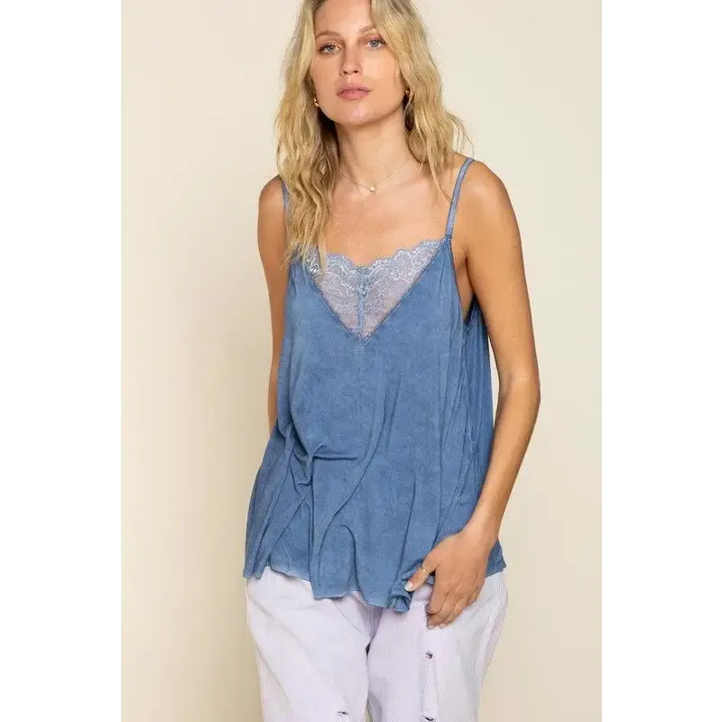 V-camisole Tank with Lace on Front