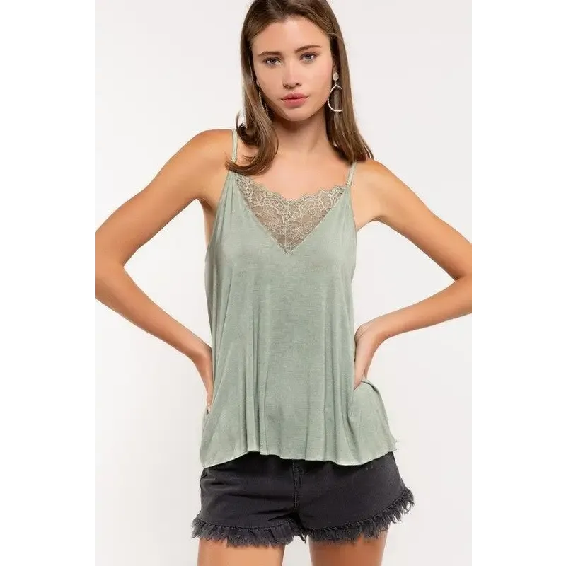 V-camisole Tank with Lace on Front