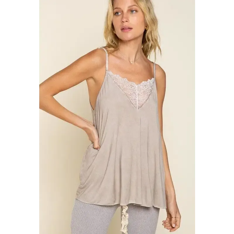 V-camisole Tank with Lace on Front