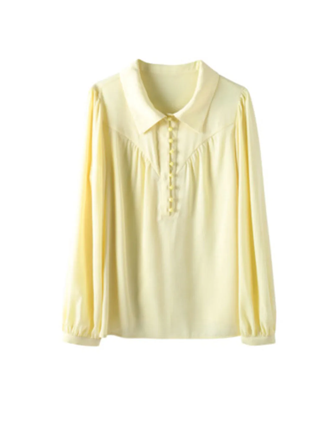 Valeria Casual Lapel Collar Pleated Chiffon Shirt-Blue