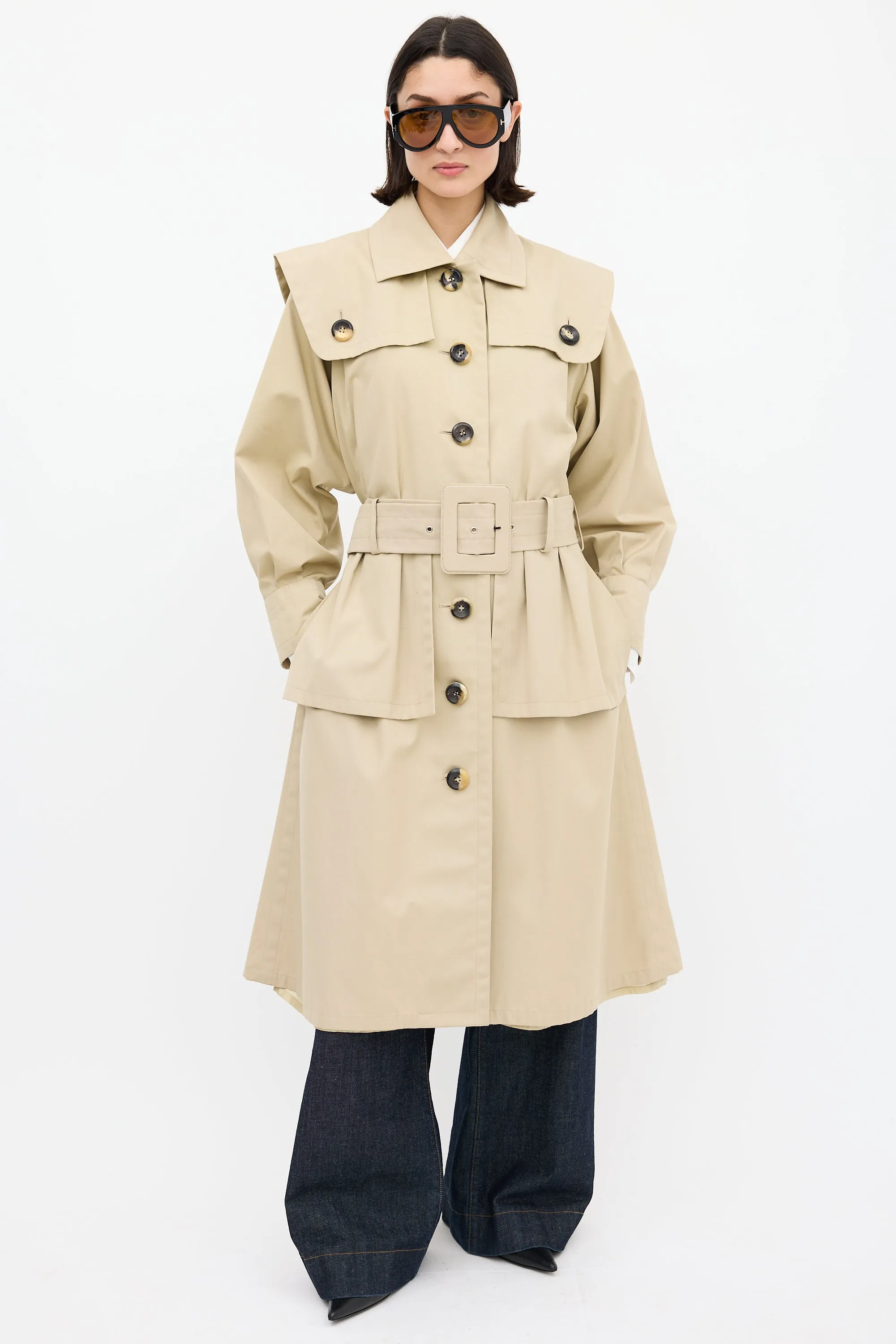 Vintage Beige Belted Trench Coat