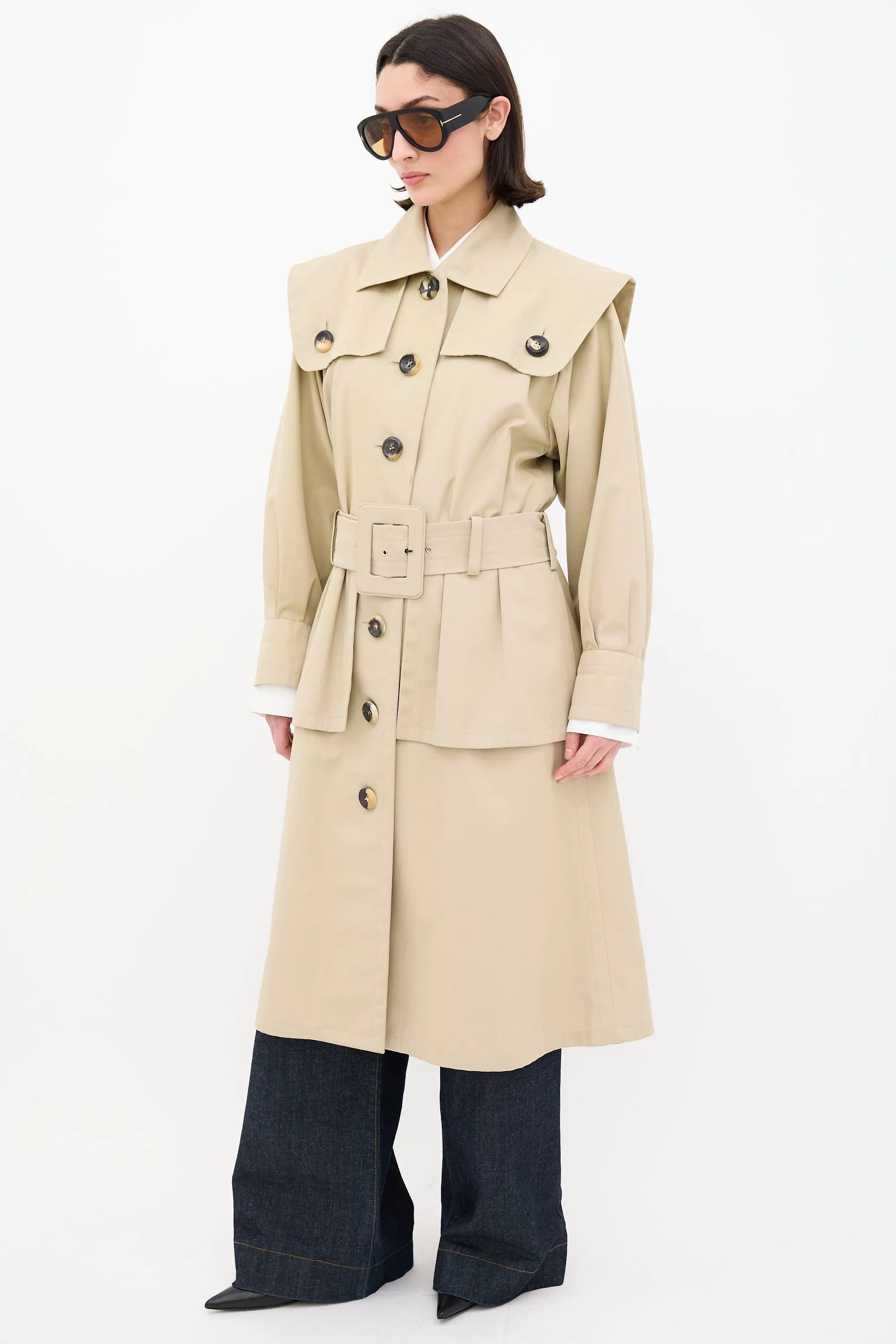 Vintage Beige Belted Trench Coat