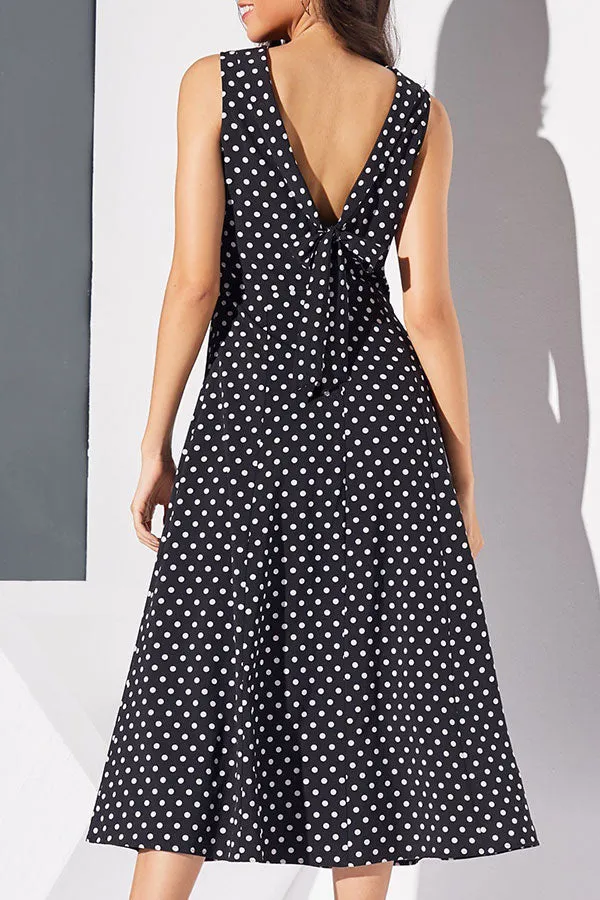 Vintage Polka Dot Sleeveless Maxi Dress