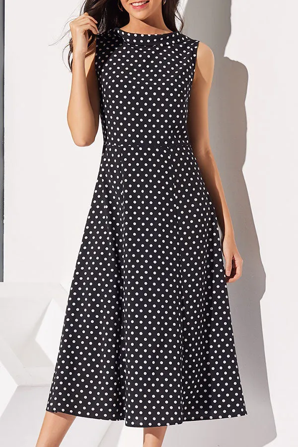 Vintage Polka Dot Sleeveless Maxi Dress