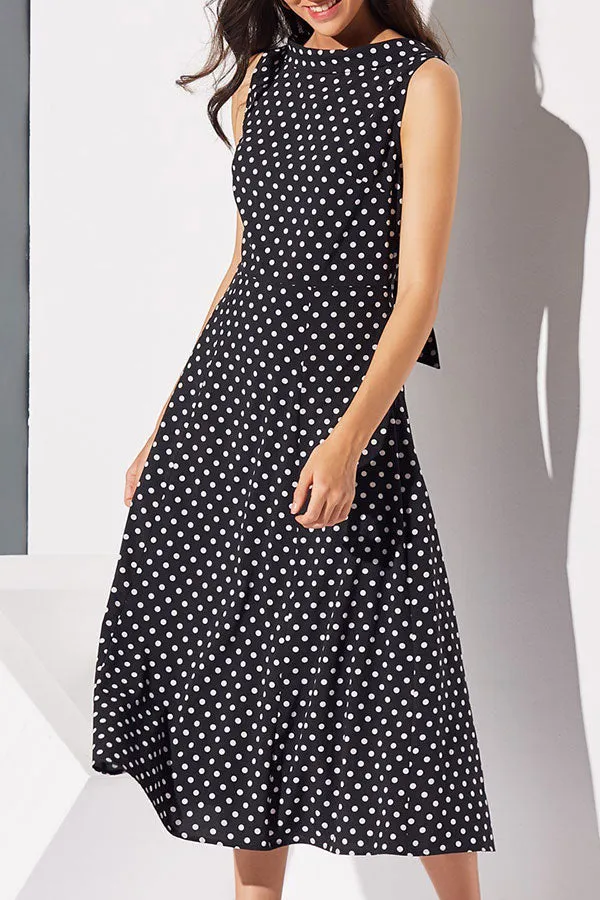 Vintage Polka Dot Sleeveless Maxi Dress