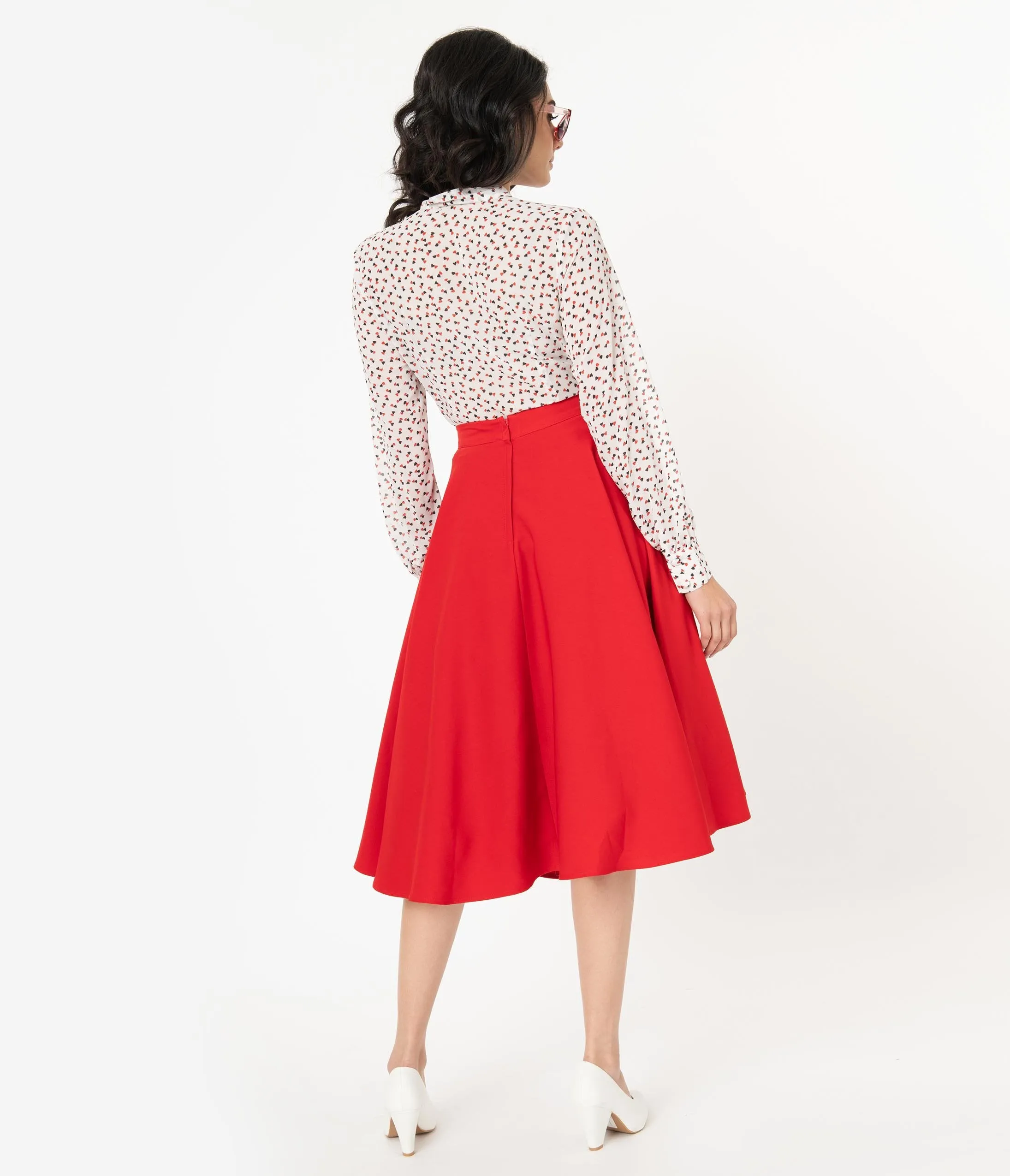 Voodoo Vixen 1950s Red Rosy Midi Skirt