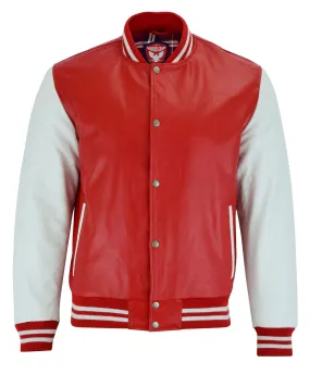 Warrior Gears® Leather Varsity Jacket -Red Leather Body & White Leather Sleeves