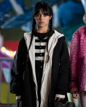 Wednesday Addams Jenna Ortega Black Baggy Hooded Coat