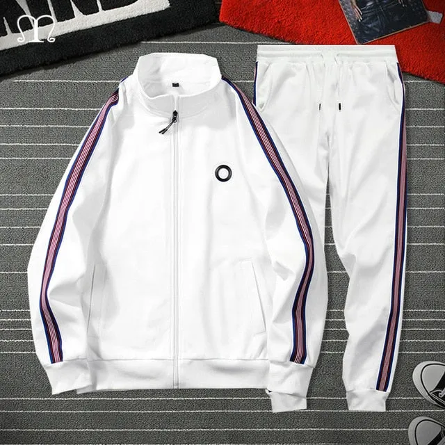 White Black Men Set Fashion 2020 Autumn Spring Brand Casual Sportswear Mens Tracksuit Sports Two Piece Striped Hoodie Pant Male