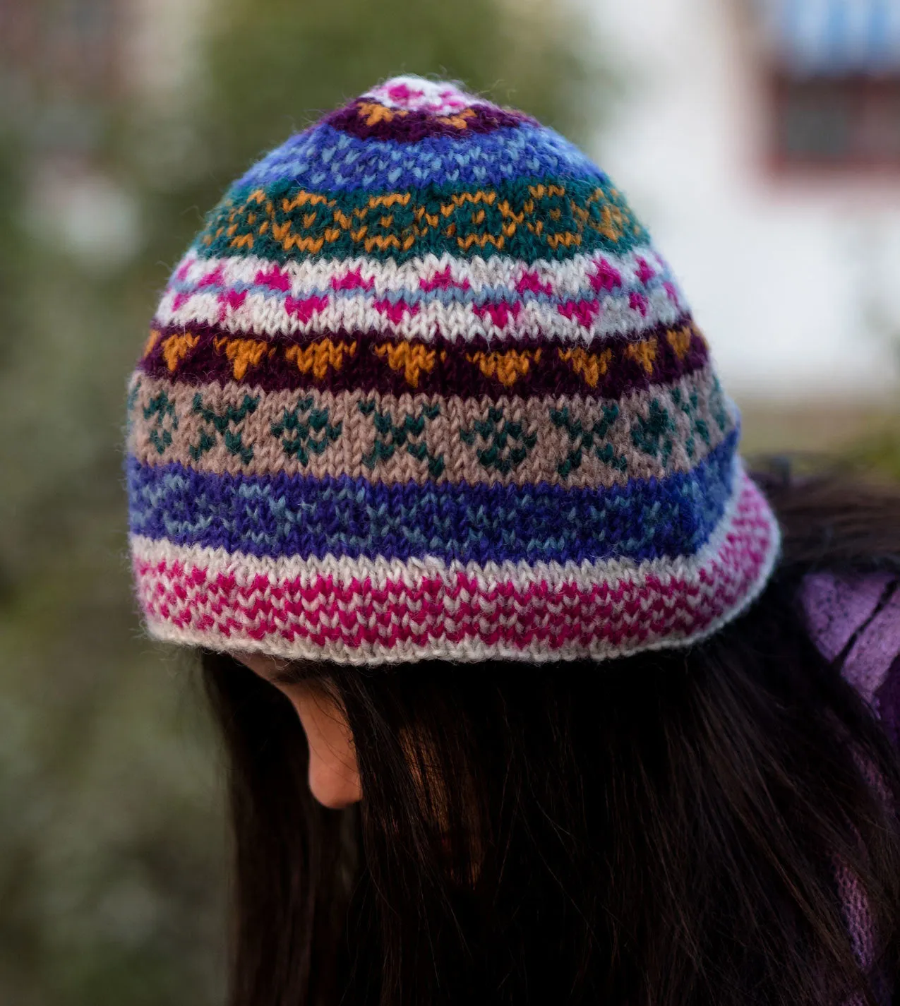 White Pink Multicolor Woolen Sherpa Cap